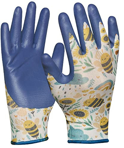 Gebol Gardeluxe „bee-friendly“ Kids, Gartenhandschuhe Kinder im Bienen-Design, Limited Edition Kinder Arbeitshandschuhe mit sehr weicher Beschichtung & angenehmer Passform, 1x Gr. XXS (Gr.5), Blau