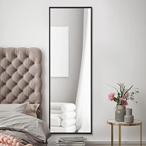 MirrorOutlet The Artus - Black Modern Aluminium Edged Wall Leaner Mirror 47 X 16 (120CM X 40CM) Silver Mirror Glass.…