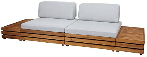 Garten-Garnitur HWC-L28, Lounge-Set Sitzgruppe Lounge-Sessel Sofa, Spun Poly Akazie Holz MVG - Polster hellgrau