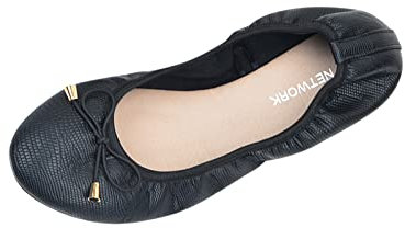 Ballerines plates pour femme - Pour l'été et l'extérieur - Antidérapantes - Chaussures de travail légères légères - Élégantes et confortables - Bout rond - Chaussures vernies, Noir , 39