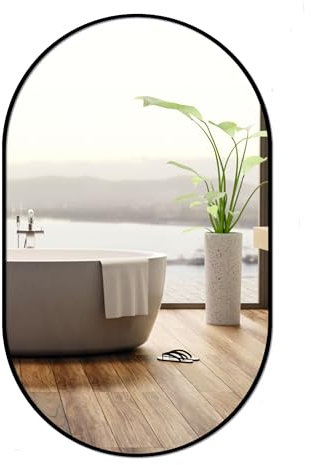 Ramix Wandspiegel im pulverbeschichtetem Aluminiumrahmen Schwarz, Silber, Gold Loft Rechteckiger Rund Wohnzimmer Schlafzimmer Badezimmer Ankleidezimmer Flur (Schwarz, K1 - Oval 70x50cm)