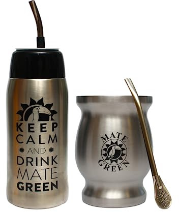 Gaucho Cebar Set de exterior Yerbomos Termo para té Yerba Mate 580 ml, un accesorio portátil para Yerba Mate | Vaso de acero inoxidable con pajita, apto para lavavajillas y duradero