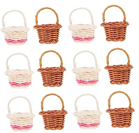 jojofuny 12pcs Small Wicker Flower Baskets Miniature Candy Basket Rattan Woven Containers Party Favour Holders Wedding Table Decor Desk and Room Decoration