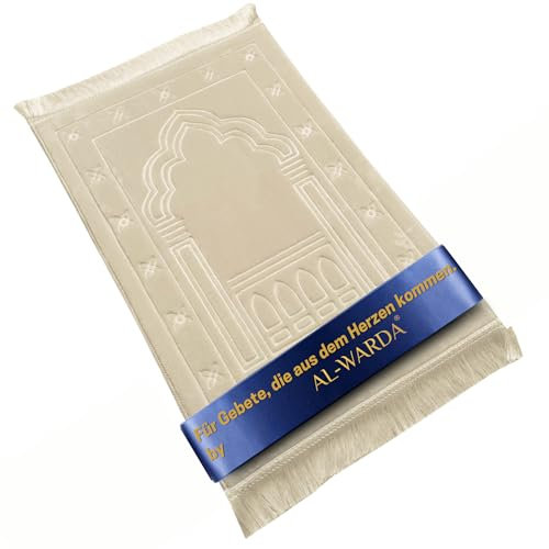 AL-WARDA Gebetsteppich – Seccade aus Plüsch, unglaublich sanft und angenehm, Gebetsteppich gepolstert, islamische Geschenke, Prayer mat, maximaler Gebetskomfort (Beige, 120 * 80cm XL)