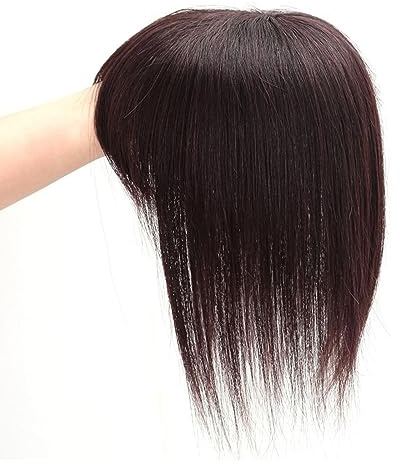 CHHYU Haaraufsätze Mit Pony 100% Echthaarteile for Frauen 12 X 13 cm Großes Haar-Toupet Mit Netzbasis Clip-In-Topper-Haarverlängerungen for Dünner Werdendes Haar (Color : Brown, Size : 35cm)