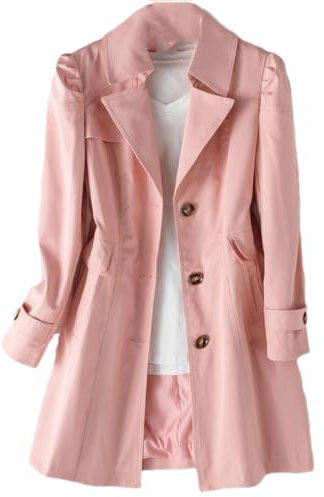 Tdvcpmkk Trench-coat long à simple boutonnage pour femme - Coupe ajustée - Tendance - Manches longues, rose, Large
