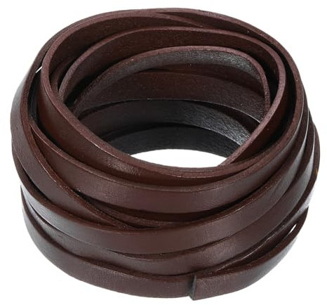 sourcing map 5.5 Yard 10mm Vintage Flat Leather Cord, 2mm Thick Leather Lacing Strips for DIY Crafts Making Bracelet Purse Strap (Coffee)