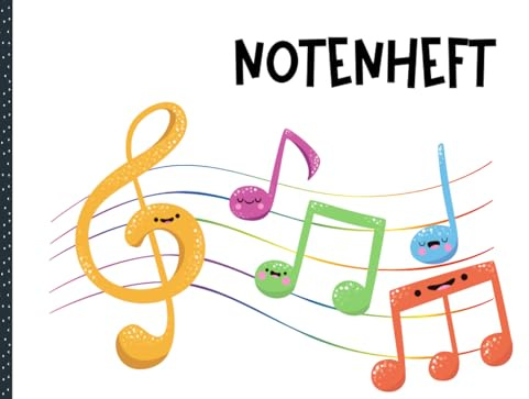 Notenheft für Kinder: Blanko Musikheft mit große linien für den Musik-Unterricht A5 Querformat, 4 Systeme pro Seite, Große Notensysteme