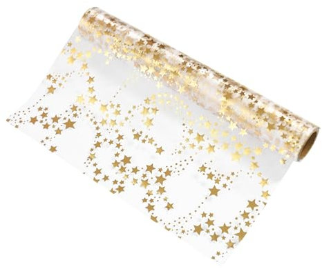 MODERNO Tischläufer Organza mit Sternen in Gold/Metallic (28 cm x 5 m) transparentes Tischband, Elegante Tischdeko für Weihnachten & Adventszeit, Festliche Dekoration zu feierlichen Anlässen