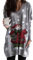 OMZIN Damen Pullover Tops Lose Leichte Tunika Shirt Rundhalsausschnitt Gedruckt Lose Langarm Pullover Tops Shirts Grau 3XL