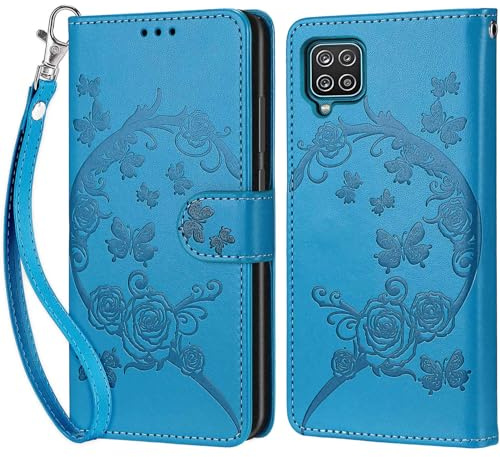 Custodia per Samsung Galaxy A12 Cover, Blu | Portafoglio in Pelle PU Retro, Antiurto Flip, Slot per Schede, Funzione Stand, Chiusura Magnetica