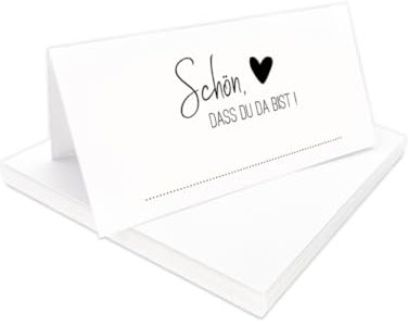 Tischkarten Schön, dass du da bist weiß mit Herz | Farbe wählbar | 25, 50, 100 Stück | selbst beschriften | Namensschilder, Platzkarten | für Hochzeit, Geburtstag uvm (Schwarz, 25)