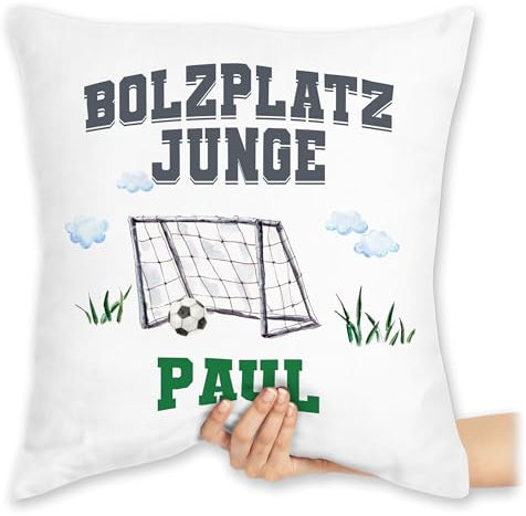 Kissen 40x40 Zierkissen - Fußball - Bolzplatz Junge Kleiner Fußballstar Fußballbegeistertes Kind Fußballtraining Straßenfußball - 40 x 40 cm - Weiß - fussball fußballgeschenk fussballer