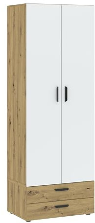 Oggi Italo Garderobenschrank Eiche Sonoma 3-türig | 5 Regale, Kleiderstange | Zeitloser Stil | 47,9kg | Montage erforderlich