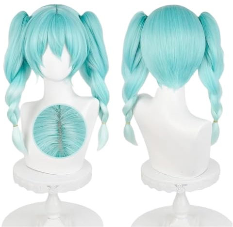 Xingbiyou Anime Miku Cosplay Perücke,Bunny Miku Cosplay,Doppelte Pferdeschwänze Cyan Gradient,Halloween Party Perücken für Frauen Mädchen