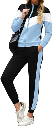 Marvmys Streatwear Trainingsanzüge Damen Leicht Sportanzug Freizeitanzug Jogginganzug Langarm mit Reißverschluss Kordelzug Taschen