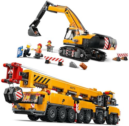 Lego City City 60409 Ensemble de grue et pelleteuse, grue de construction mobile (60409) et pelleteuse à chenilles (60420), kit combiné de véhicules à partir de 9 ans