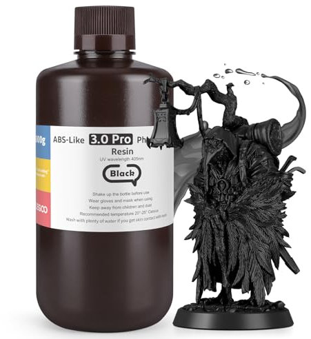ELEGOO 405nm ABS-Like Resin 3.0 Pro, UV-Härtendes 3D Resin mit Hohe Präzision, Nicht Spröde, Nicht Giftig für LCD/DLP 3D Drucker Photopolymer Harz Schwarz 1000g