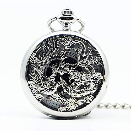 JFNHUTL Klassische mechanische Taschenuhr mit hohlem Drachen und Phönix aus Bronze, Steampunk-Damenuhr mit Anhänger, Taschenuhr, Geschenke zum Dekorieren der Fam