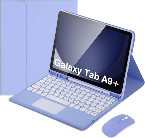 Custodia con Tastiera per Samsung Galaxy Tab A9 Plus/A9+ 5G 11 Pollici - Tastiera Wireless Rimovibile con touchpad, portapenne Integrato,Viola