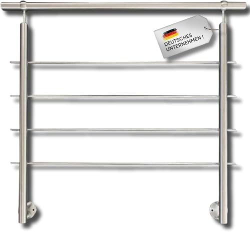 Buchetmann2 Treppengeländer Seitliche Montage 2000 mm mit 4 Querstäbe | V2A rostfrei, Terrassengeländer, für außen & innen, Absturzsicherung 1 m, mit Querstäben, am Stück bis 6 m, Made in Germany