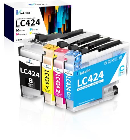 Vintella LC424 Patronen Value Pack Kompatibel für Druckerpatronen Brother LC-424 LC-424VAL Multipack für Brother DCP-J1200W DCP-J1200WE (1 Schwarz, 1 Cyan, 1 Magenta, 1 Gelb, 4 Pack)