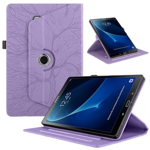 TEDTIKJT Funda para Samsung Galaxy Tab A 9.7 (SM-T550/SM-T555) Carcasa PU Cuero Protectora 360 Giratoria de ángulo Múltiple Soporte Función Flip Cover para Carcasa Galaxy Tab A 9.7, Violet Árboles
