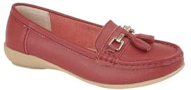 Jo & Joe Ladies Wide Fit Flat Leather Tassel Moccasins Loafer Nautical Shoe Plimsole Pumps Womens. Cherry Size 5