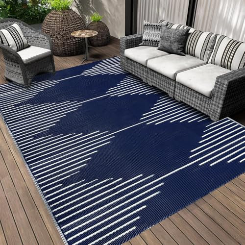 Falflor Grand tapis d'extérieur 240 x 300 cm pour jardin, terrasse, terrasse, imperméable, réversible, pliable, en plastique, résistant aux UV, pour plage, camping, camping-car (bleu)
