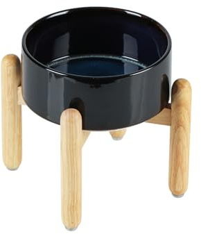 Havniva Keramik 18.5cm erhöht mit Holzständer, Futter- und Wassernapf für Hunde mittlerer Rasse, beschwerte Hundenäpfe, Tiernahrung (Sternenhimmel)