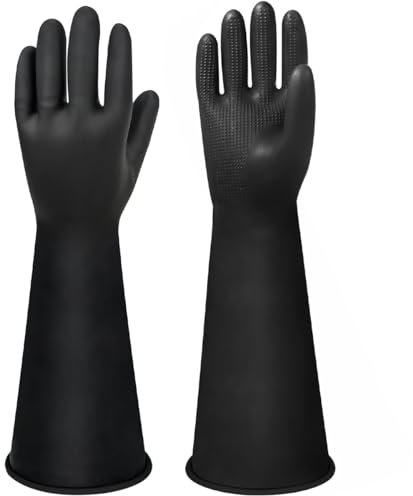 ZaoKing 16 Heavy Duty Rubber Gloves,Latex Chemical Resistant Gloves Long Gauntlets Gloves Cleaning Drain PPE Gloves Reusable Waterproof Industrial Work Gloves Resist Strong Acid, Alkali and Oil