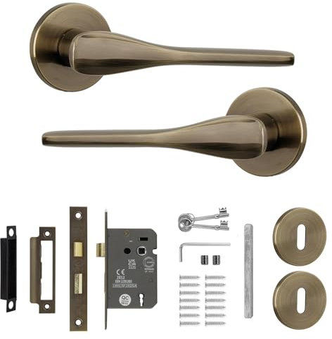 Decoranddecor Antique Brass Door Handles - Aluminium Door Handle Sets with Lock and Keys | Verita Range