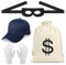 Panzerknacker Kostüm Accessoire, Panzerknacker Maske + Dollar Geldsack+ Handschuhe+ Cap, Cosplay Panzerknacker Einbrecher Räuber Kostüm Zubehör für Erwachsene zum Karneval Fasching