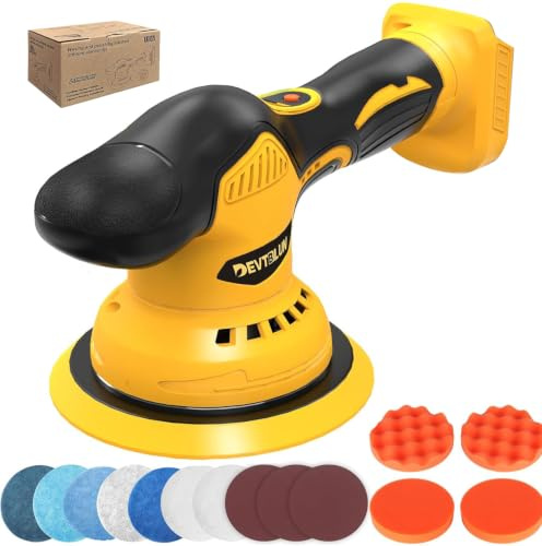 Cordless Car Buffer Polisher Kit for Dewalt 20V Battery(NO Battery),6 In Brushless Dual Action Random Polishing Machine , 8 Variable Speed 5500RPM, Orbital Polisher for Car Detailing,14Pcs Accessories