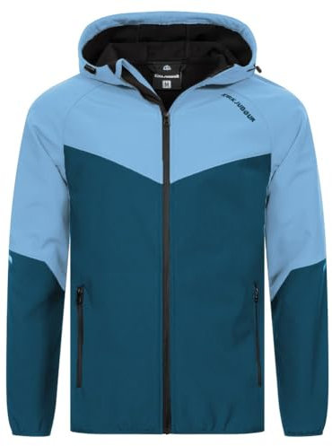 Kirkjubøur® Hestur Herren SOFTSHELLjacke 10.000 mm Wassersäule mit Kapuze und Fleecefutter, atmungsaktiv und wasserabweisend (DE/NL/SE/PL, Alphanumerisch, L, Regular, Regular, Njordr Hellblau)