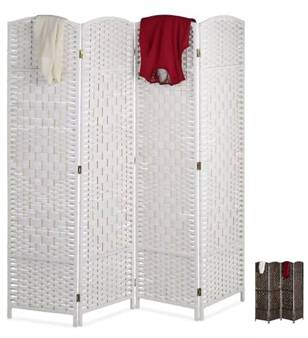 Paluplus Divisorio per Ambienti Pieghevole a 4 Pannelli, Misura 176x180 cm, Separè in Corda Intrecciata, Paravento Decorativo da Interno per Camera da Letto, Soggiorno, Ufficio -663F (Bianco)