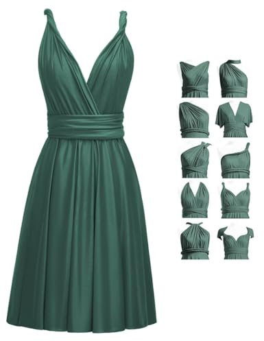 TPonline Kurzes Unendlichkeitskleid für Brautjungfern mit Bandeau-Convertible Transformator Multiway Twist Wrap Brautjungfernkleider, Dunkelgrün, Einheitsgröße
