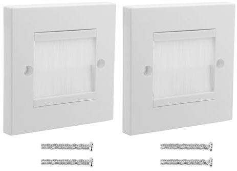 2-Pack White Cable Brush Plate - Wall Mounted Faceplate with Brushes for Outlets, Receptacles, and Cord Management