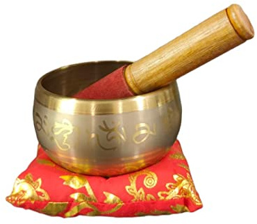 Handgefertigte Messing-Klangschale, tibetisch-buddhistische Gebetsinstrumente mit Holzstab und Kissen, für Meditationsschale, Musiktherapie, Musikinstrumente, 8,9 cm