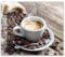 Herdabdeckplatte 60x52 cm einteilig – Kaffee, Espresso, Kaffeebohnen, rustikales Holz, Café Atmosphäre | ESG Glas Ceranfeldabdeckung, Schneidebrett, Abdeckplatte, Herd, Induktion, Küche