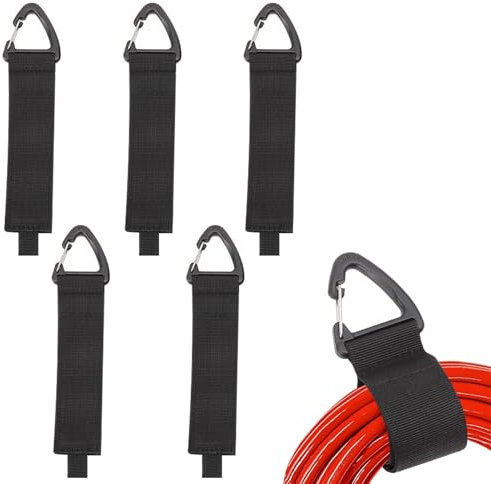 5 Pcs Velcro Cable Ties,Tidy Straps Book Cord Organizer Heavy Duty Storage Strap Hook Loop Tie Lead Wrap Self Adhesive Collection Adjustable With Lock Clamp Hanger 165mm Black,For Home Charge Climbing