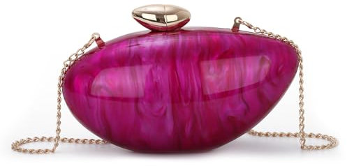 Fecialy Muschelförmige Acryl-Clutch, metallischer Marmor, Abendtasche für Damen, Glitzer-Handtasche für Hochzeit, Cocktailparty, Knallpink (Hot Pink)