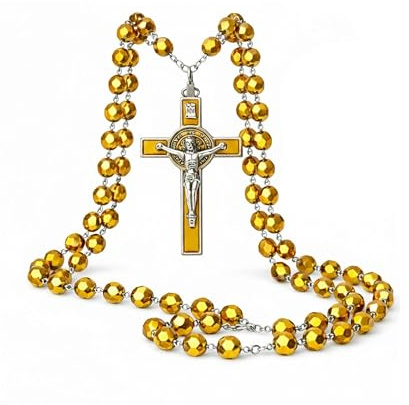 Italian Rosary with Pope Leo XIV Apostolic Blessing – Large Beads Catholic Necklace for Car Mirror, First Communion, Religious Keepsake Gift, L, Crystal, Opal