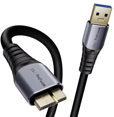 Werkybay USB 3.0 Micro B Kabel 1m, 5Gbit/s Externe Festplatte Datenkabel, USB A Stecker auf Micro B Stecker Ladekabel Kompatibel mit WD, Seagate, Toshiba Festplatte, Galaxy S5, Note 3 usw.