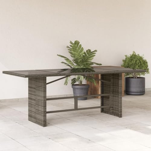 LLEZKBR Outdoor Tisch Gartentisch mit Glasplatte grau 190x80x75cm Polyrattan