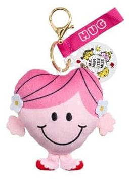 Rainbow Designs Little Miss Hug Plush Keyring - Soft Pink Plush Character with Gold Clip from Charming Mr Men Collection Bag Charm Accessory for Bags, Keys & Pushchairs | Gold clip, signature design, soft plush character, bag or key accessory