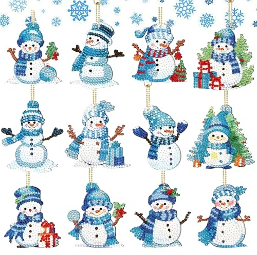 Shengruili 12 Stück Diamond Painting Weihnachten Anhänger Set,5D Diamond Painting Weihnachten Anhänger,DIY 5D Diamant Painting Anhänger für Weihnachtsbaum Deko Adventskalender