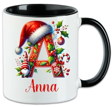 Personalisierte Weihnachtstasse mit Namen | Glühwein Teetasse Weihnachten | Wintertasse Nikolaustasse | Xmas Mug Advent Tasse Geschenkidee Kaffeetasse Wichteln Familien Geschenk (Schwarz)