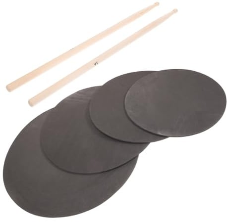 Drum Pad Satz mit Trommelschlägeln für Schlagzeuger, Schwarz | Übungsset aus Schaum und Holz, 1 Satz für Techniktraining, Leises Spielen Unterwegs