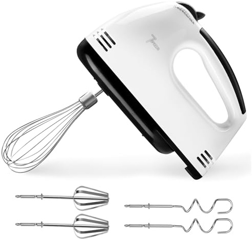 Handmixer Elektrisch, Handrührgerät Edelstahlkneter, Elektrisch Handrührgerät, 7 Stufen Handrührer Mixer, 2 Mix-Rührbesen Und 2 Teighaken, Für Küche